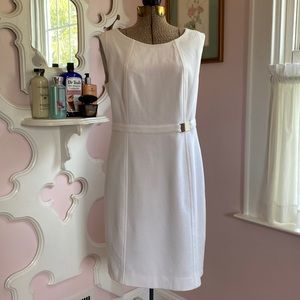 Talbots White Shift Dress Silver tone buckle 10 P
